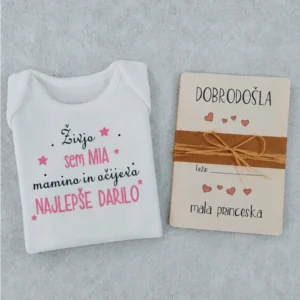 Darilni komplet - bodi z imenom in kartice za fotografiranje za punčko